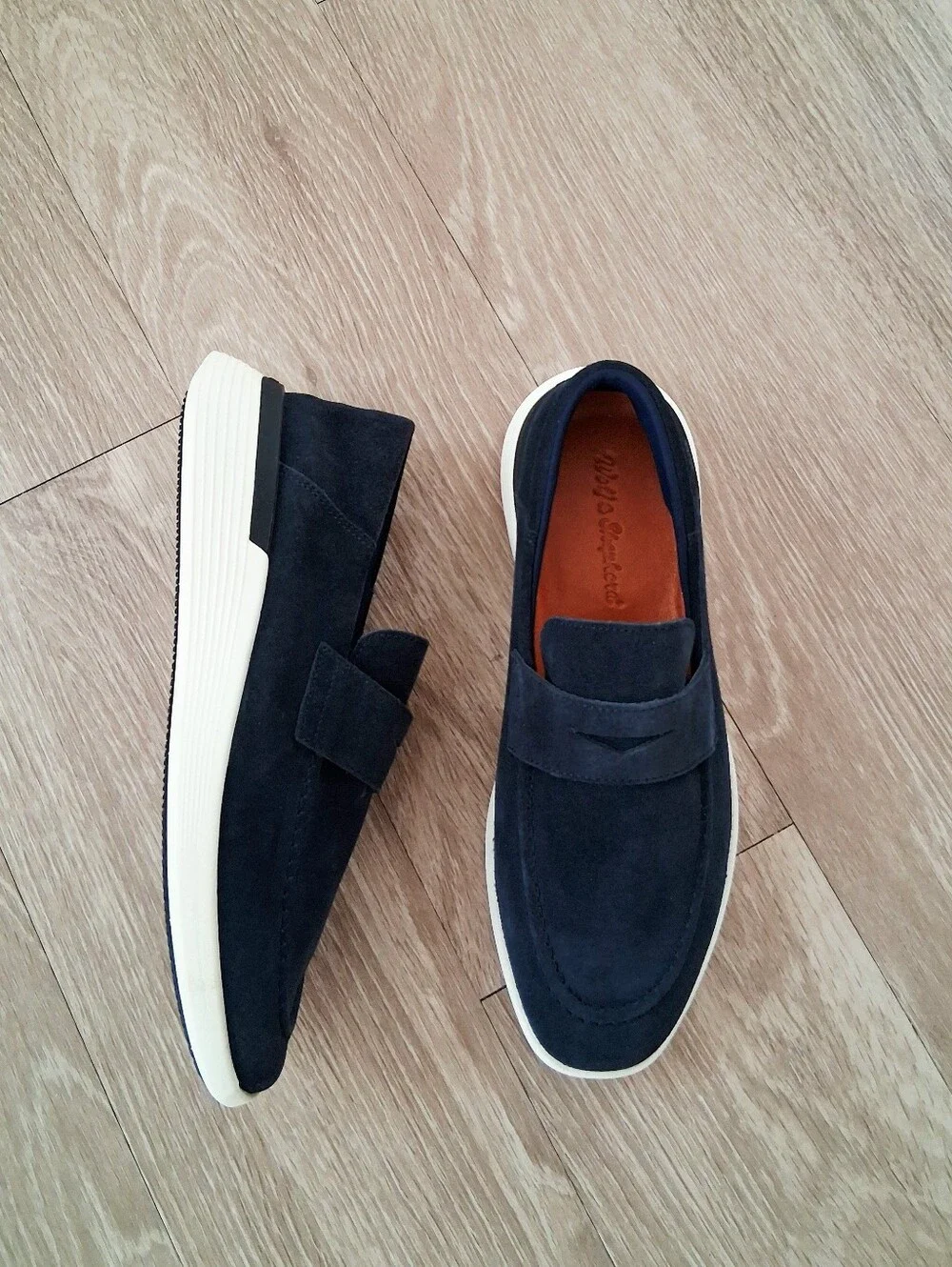 Wolf & Shepherd Crossover Loafer In Navy Suede